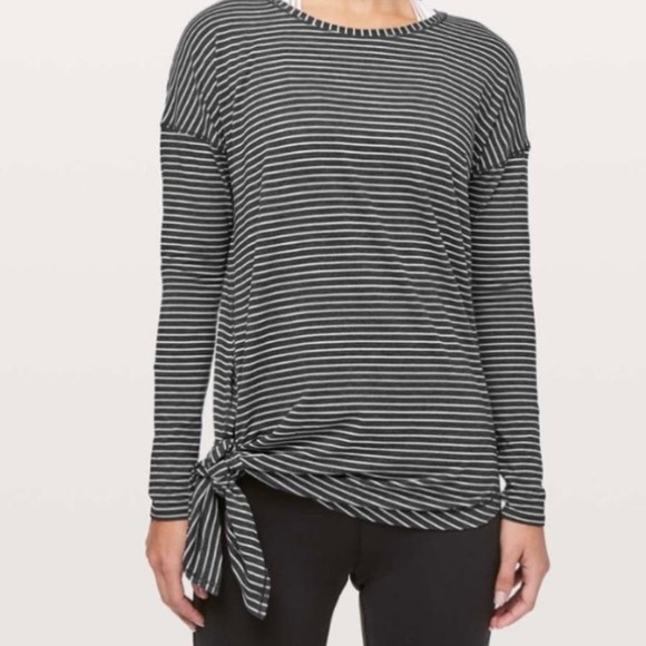 Lululemon To The Point Long-Sleeve Modern Stripe Heathered Black Shirt‎ Size 6 - Picture 1 of 11